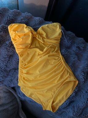 kate spade Yellow Ruched One-Piece Swimsuit with Knot Detail